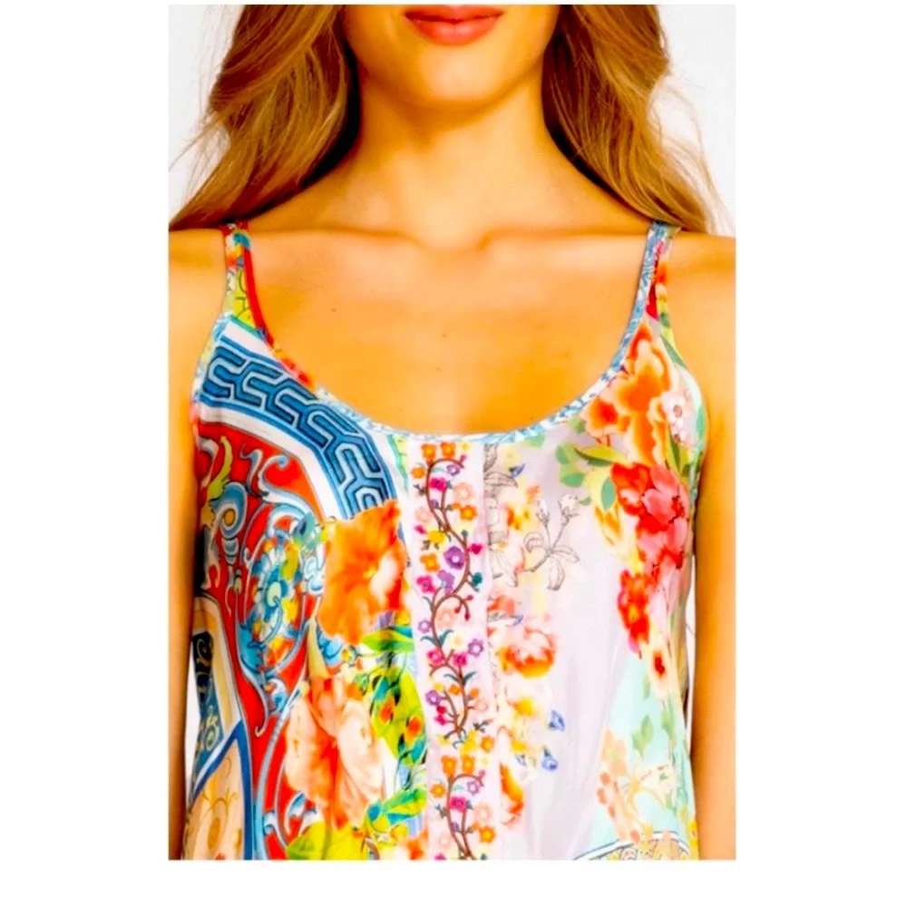 Johnny Was Bright Multicolor Floral Paisley Slip Maxi Dress - Picture 2 of 14